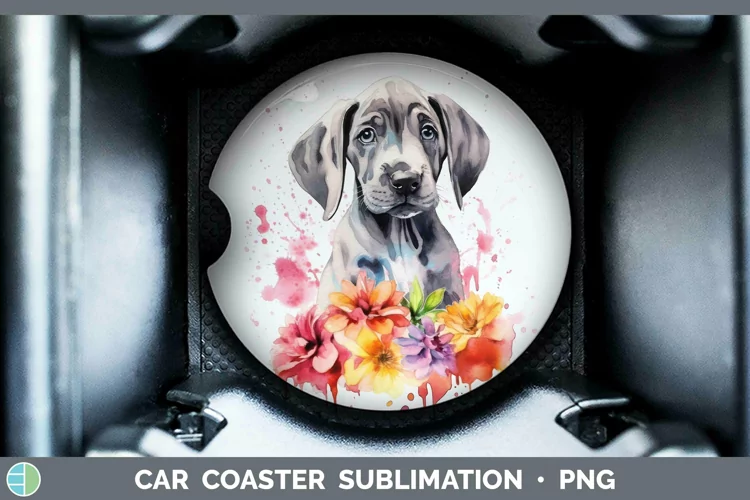 Cartoon Watercolor Great Dane Car Coaster | Sublimation Coas
