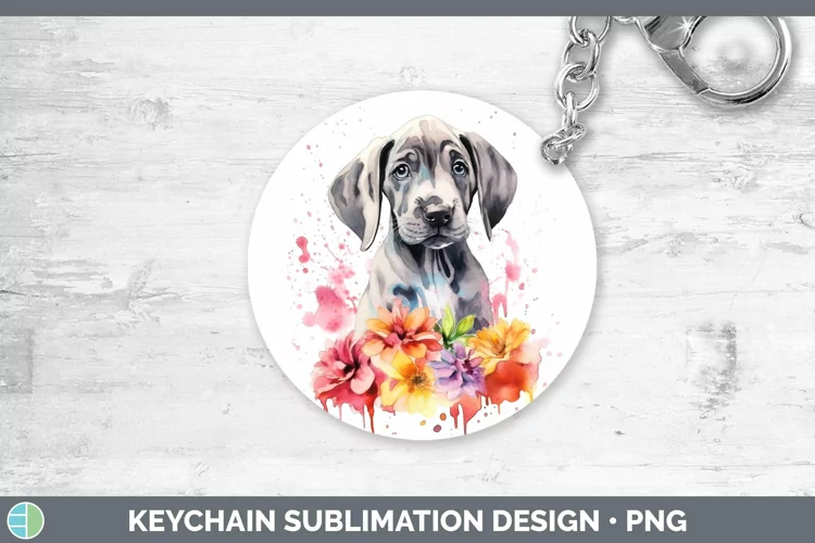 Cartoon Watercolor Great Dane Keychain | Sublimation Keyring