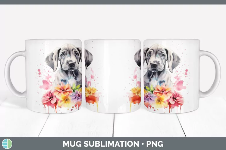 Cartoon Watercolor Great Dane Mug Wrap | Sublimation Coffee