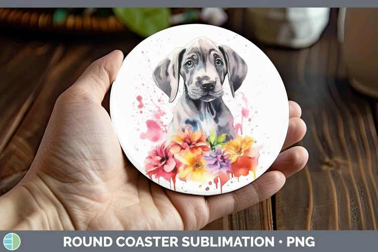 Cartoon Watercolor Great Dane Round Coaster | Sublimation Co