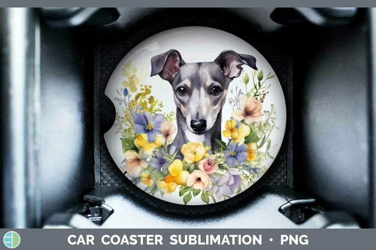 Cartoon Watercolor Greyhound Car Coaster | Sublimation Coast