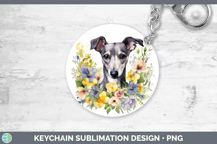 Cartoon Watercolor Greyhound Keychain | Sublimation Keyring