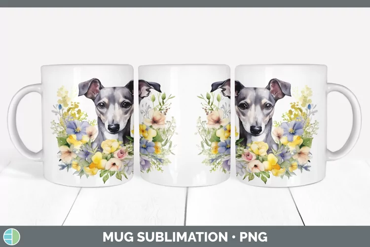 Cartoon Watercolor Greyhound Mug Wrap | Sublimation Coffee C