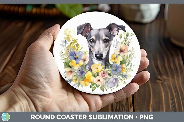 Cartoon Watercolor Greyhound Round Coaster | Sublimation Coa