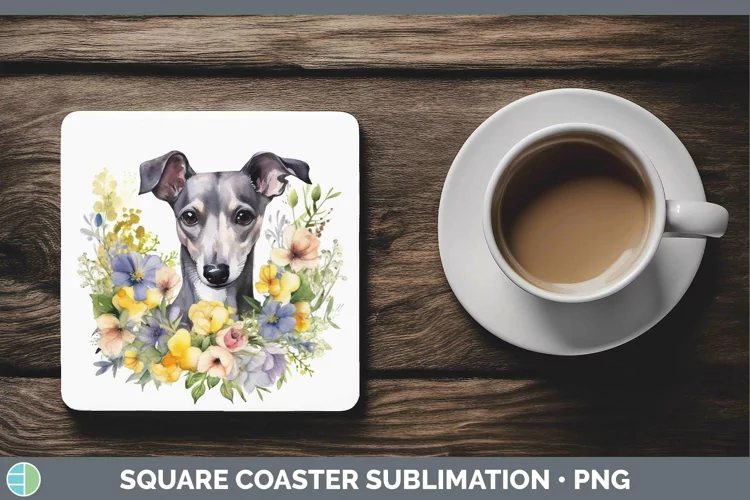 Cartoon Watercolor Greyhound Square Coaster | Sublimation Co