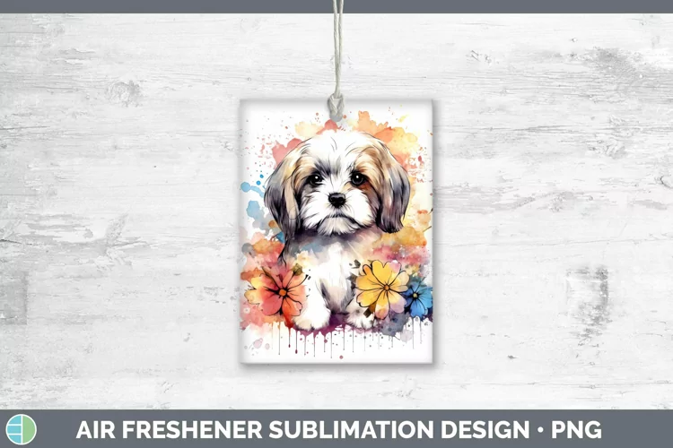 Cartoon Watercolor Lhasa Apso Air Freshener | Sublimation Ca