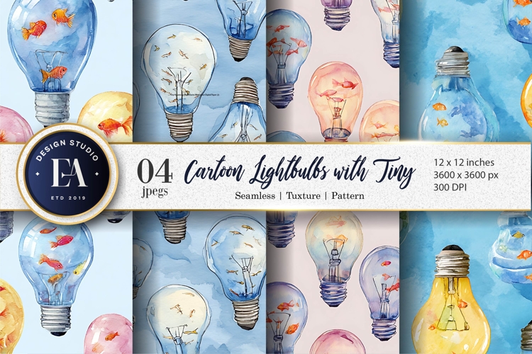 Lightbulbs Filled with Tiny Fish Seamless Digital Paper