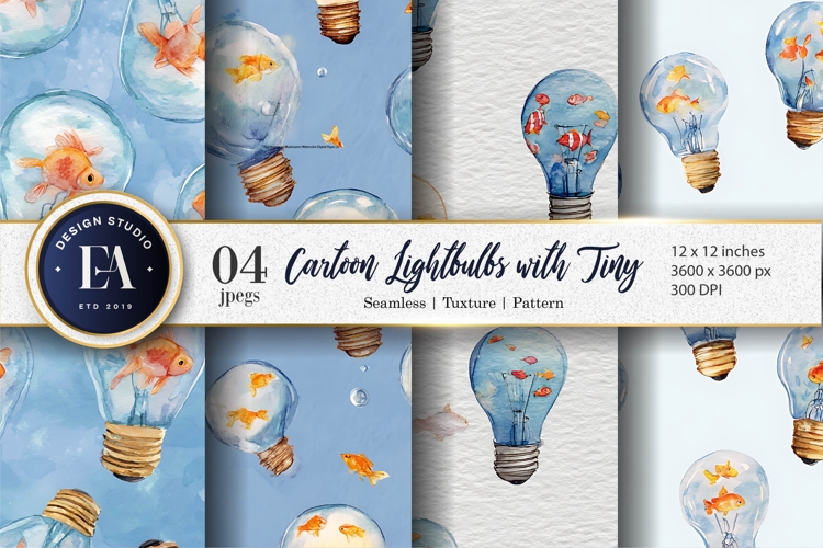 Lightbulbs Filled with Tiny Fish Seamless Digital Paper
