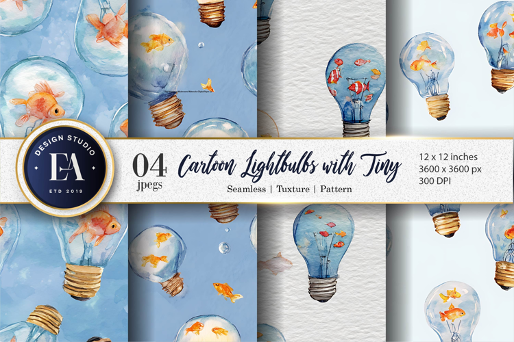 Lightbulbs Filled with Tiny Fish Seamless Digital Paper
