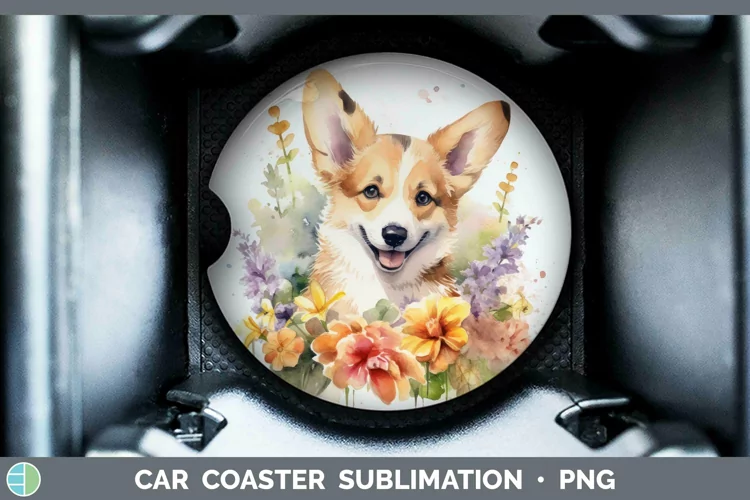 Cartoon Watercolor Pembrook Corgi Car Coaster | Sublimation