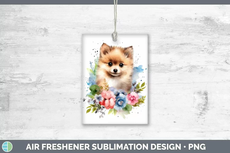 Cartoon Watercolor Pomeranian Air Freshener | Sublimation Ca