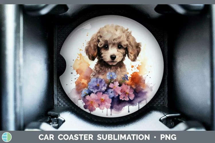 Cartoon Watercolor Poodle Car Coaster | Sublimation Coaster