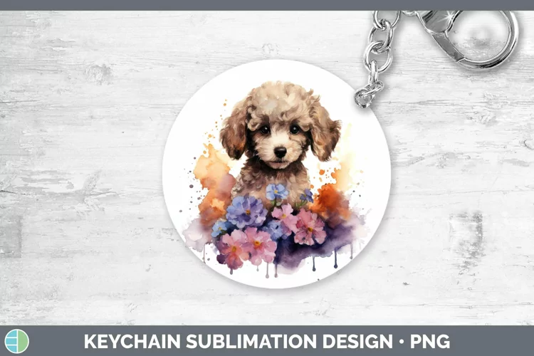 Cartoon Watercolor Poodle Keychain | Sublimation Keyring Des