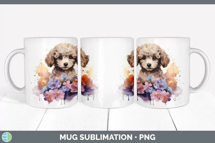 Cartoon Watercolor Poodle Mug Wrap | Sublimation Coffee Cup