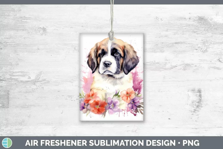 Cartoon Watercolor Saint Bernard Air Freshener | Sublimation