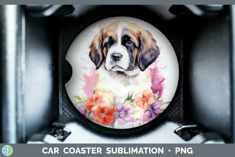 Cartoon Watercolor Saint Bernard Car Coaster | Sublimation C
