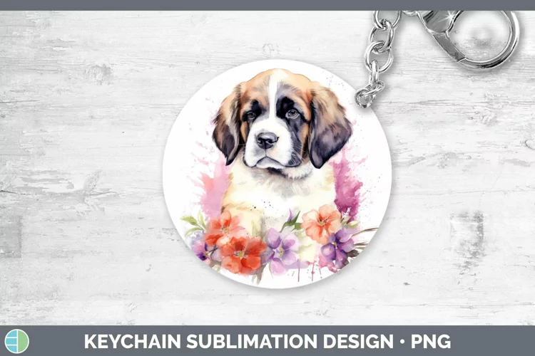 Cartoon Watercolor Saint Bernard Keychain | Sublimation Keyr