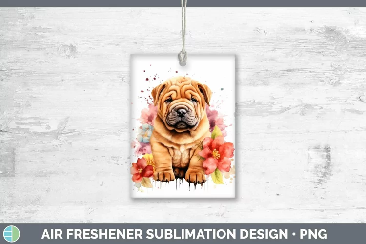 Cartoon Watercolor Shar Pei Air Freshener | Sublimation Car