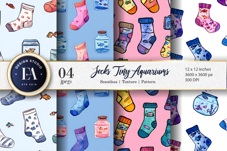 Cartoon Watercolor Socks Aquarium Seamless Art Digital Paper