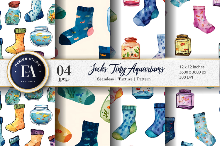 Watercolor Cartoon Socks Aquarium Seamless Art Digital Paper