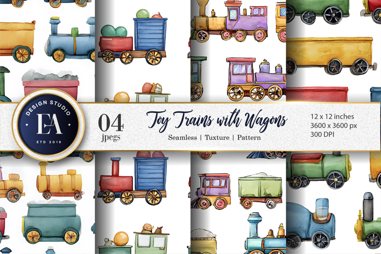 Cartoon Toy Trains Wagons Seamless Artwork Digital Paper