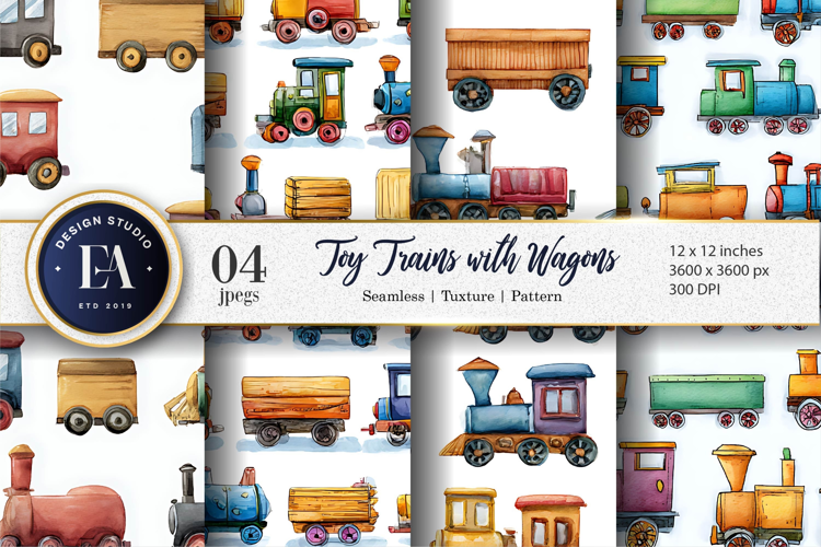 Cartoon Toy Trains Wagons Seamless Artwork Digital Paper