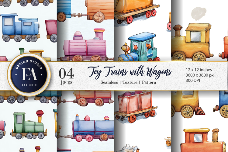 Cartoon Toy Trains Seamless Digital Artwork Digital Paper