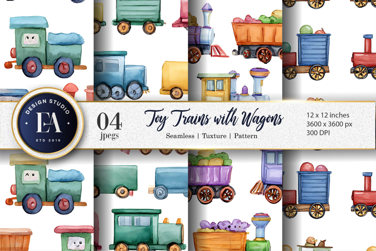 Cartoon Toy Trains Wagons Seamless Artwork Digital Paper