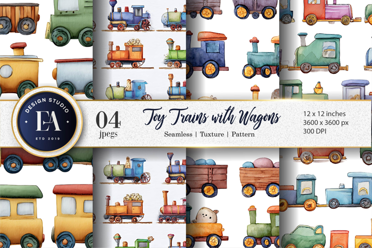 Cartoon Toy Trains Seamless Digital Artwork Digital Paper