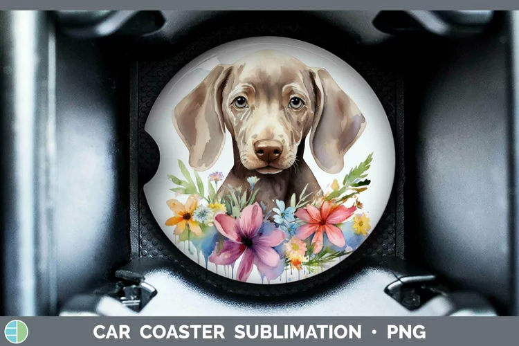 Cartoon Watercolor Weimaraner Car Coaster | Sublimation Coas