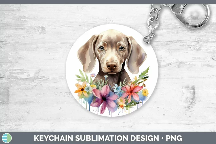 Cartoon Watercolor Weimaraner Keychain | Sublimation Keyring