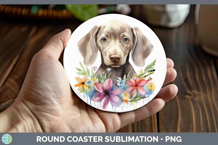 Cartoon Watercolor Weimaraner Round Coaster | Sublimation Co