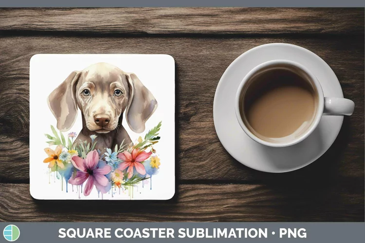 Cartoon Watercolor Weimaraner Square Coaster | Sublimation C