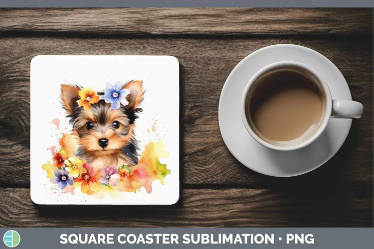 Cartoon Watercolor Yorkshire Terrier Square Coaster | Sublim