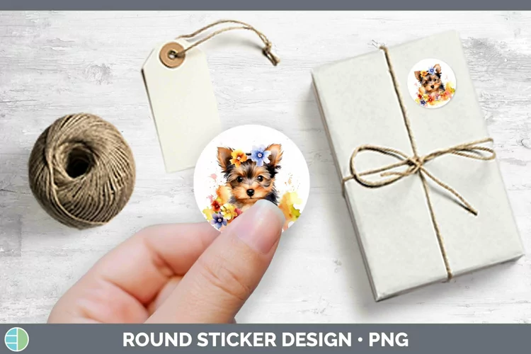 Cartoon Watercolor Yorkshire Terrier Stickers | Round Labels