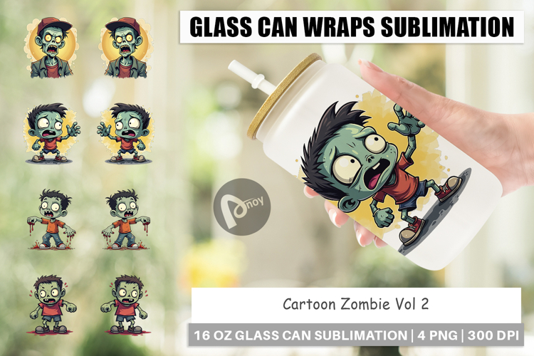 Cartoon Zombie Glass Can