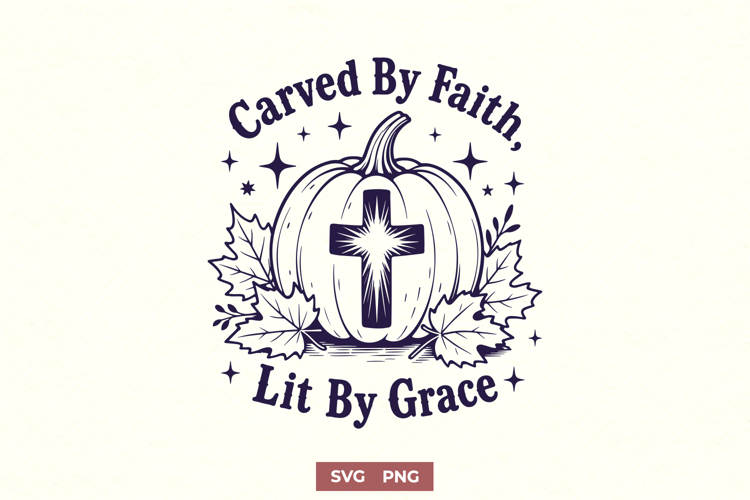 Carved By Faith Lit By Grace SVG, Christian Pumpkin PNG