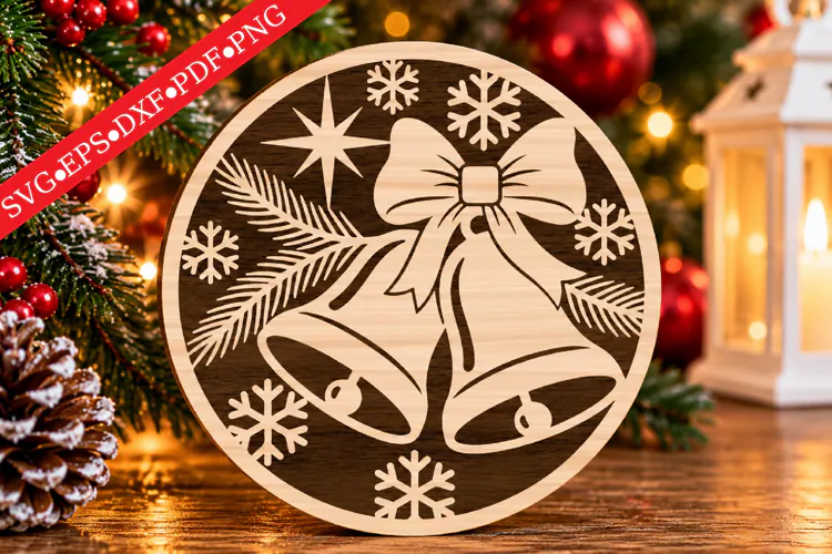 Carved Wooden Christmas Bell Ornament