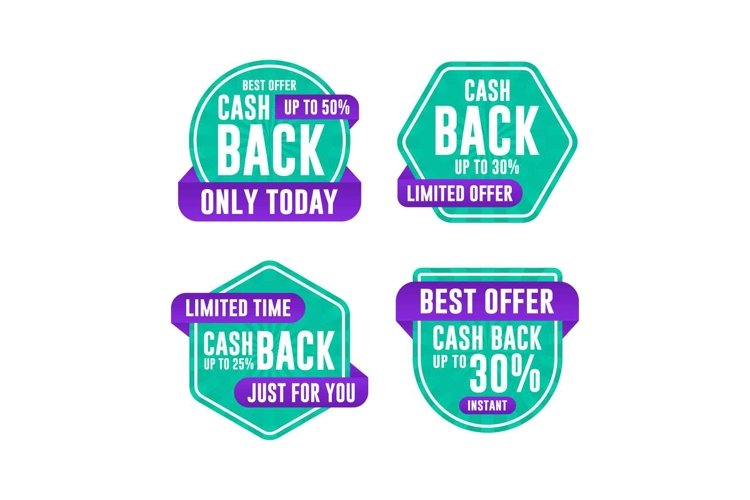 Cash back badge label promotion purpple green color, Eps10