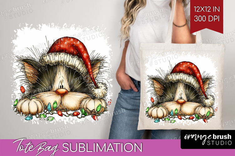 Cat Tangled In Christmas Lights Tote Bag Funny Xmas Tote Bag