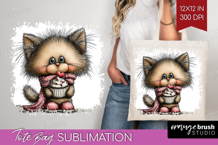 Cat Valentine Tote Bag Whimsical Animal Tote Bag PNG