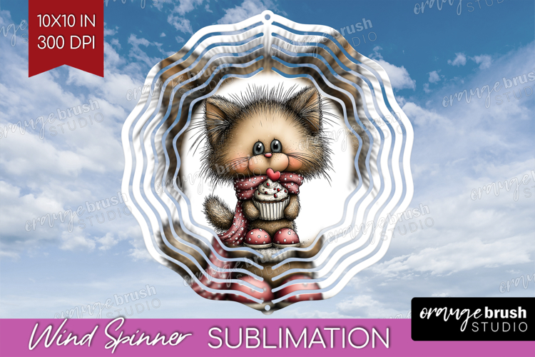 Cat Valentine Wind Spinner Sublimation PNG Whimsical Animal