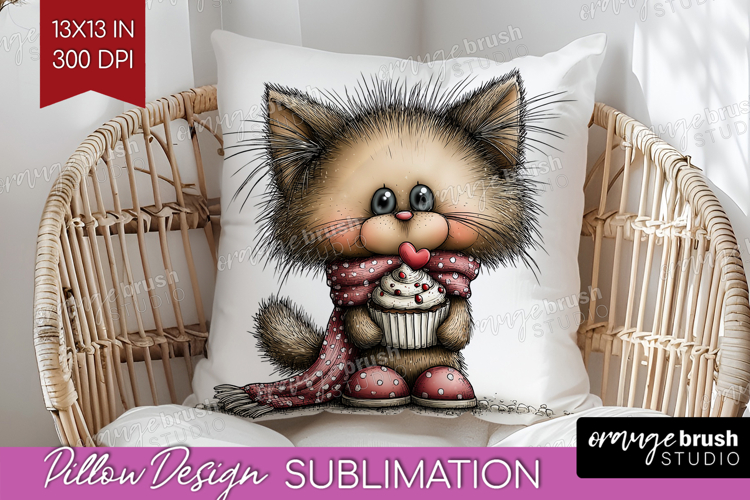 Cat Valentine Pillow Sublimation Whimsical Animal Pillow