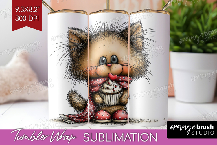 Cat Valentine Tumbler Wrap Whimsical Animal Tumbler PNG