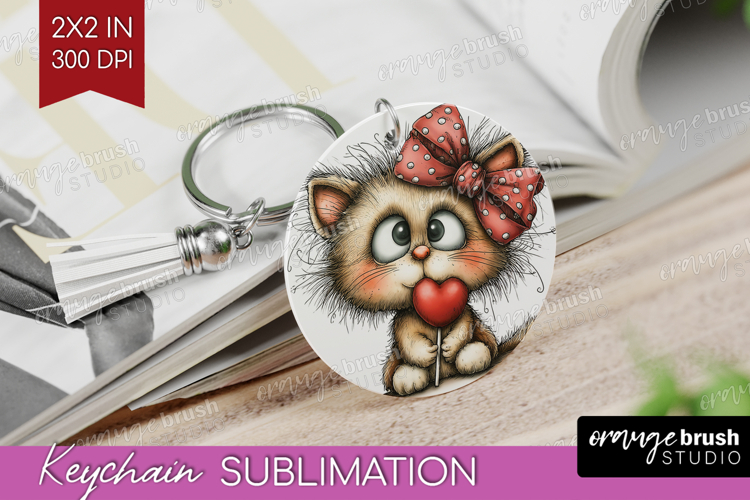 Cat Valentine Keychain PNG Whimsical Animal Keychain