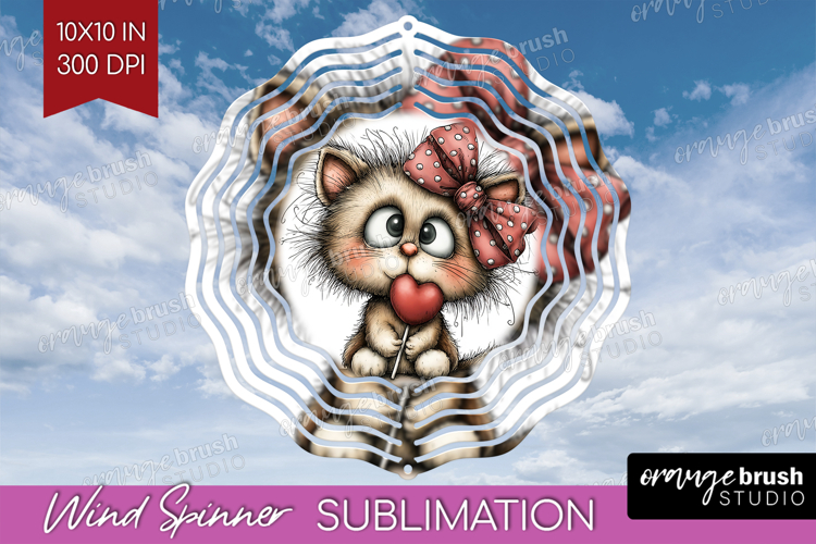 Cat Valentine Wind Spinner Sublimation PNG Whimsical Animal