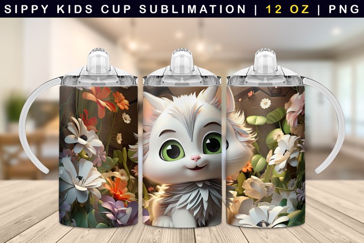 3d Cat Sippy Cup Sublimation 12 Oz example image 1