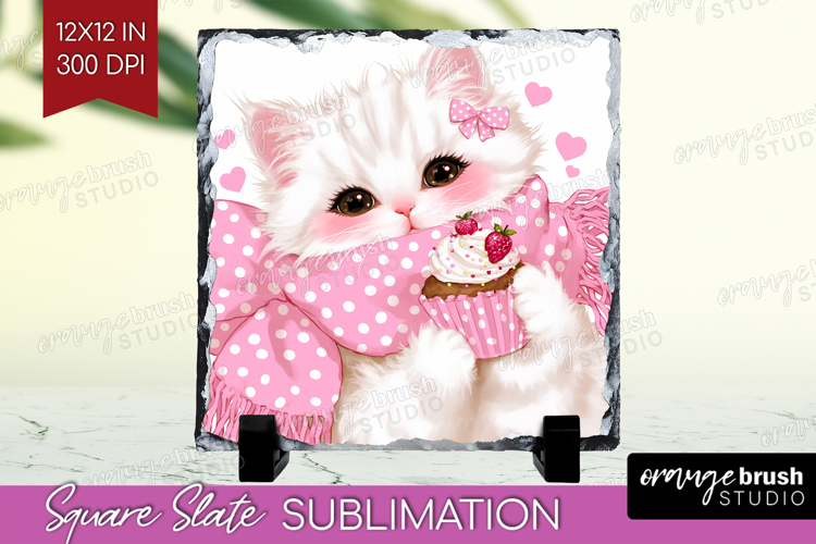 Cat Valentine Slate PNG Cute Valentines Day Square Slate