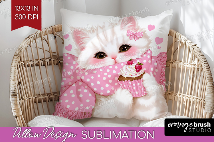 Cat Valentine Pillow Sublimation Cute Valentines Day Pillow