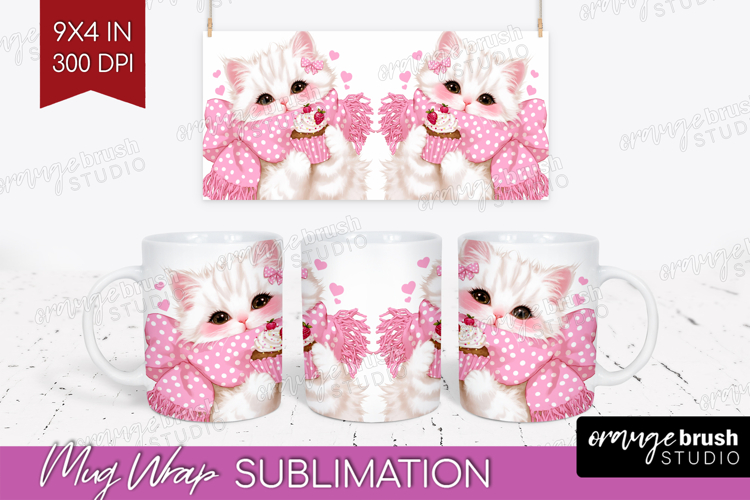 Cat Valentine Mug Wrap Cute Valentines Day Mug PNG
